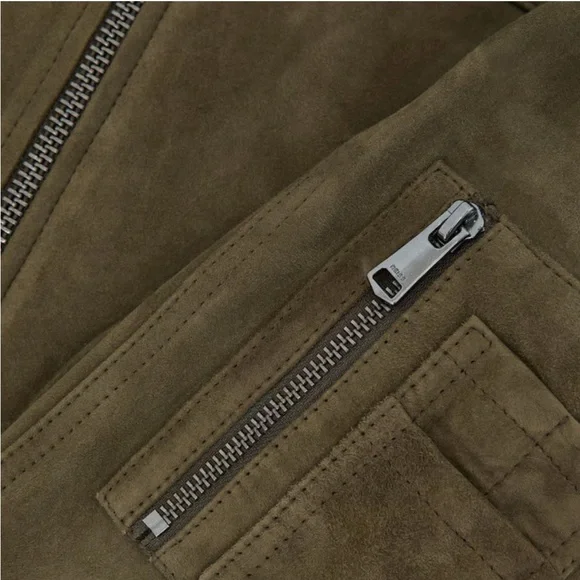 Tate
Suede Zip-Through Jacket in Khaki Green - Picture 5 of 7